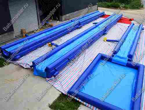 Водная горка с надувным дном, на подкачке ТУРБО "Гидроспуск", с бассейном, 150*3,5*0,8 м