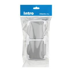 Розетка Intro Atlantic 5-204-03 двойная с заземлением 2х2P+E Schuko шторки, 16А-250В, IP54, открытой установки, серый | Intro