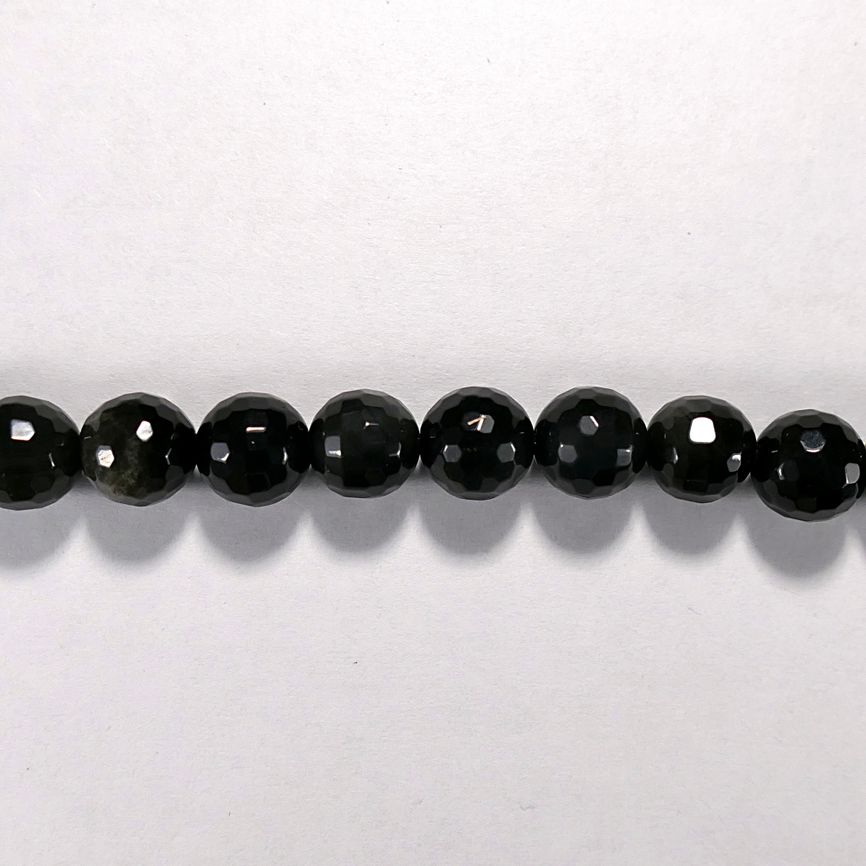 Бусина из обсидиана черного, фигурная, 10 мм (шар, граненая)