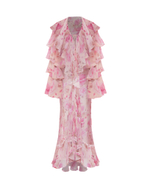 Платье макси из принтованногошифона с воланами и завязками