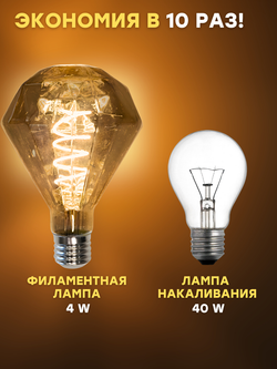 Декоративная, винтажная, ретро лампочка Бриллиант 4w
