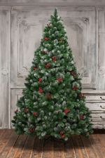 Заснеженная елка с шишками и ягодами «Очарование» (Леска+пвх) 180 см / 1.8 м