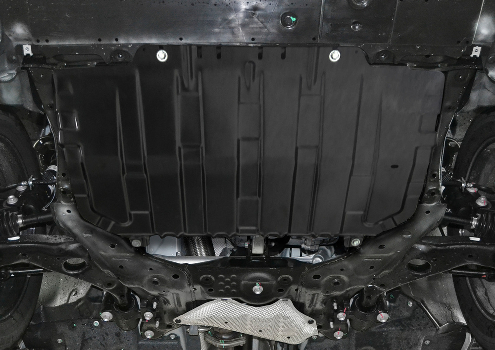 Защита картера и КПП AutoMax для Mazda 3 BM (V - 1.5; 1.6; 2.0) 2013-2018/Mazda 6 GJ (V - 2.0; 2.5) 2012-2018 2018-н.в./Mazda CX-5 (V - 2.0; 2.5) 2011-2017 2017-н.в./Mazda CX-9 II (V - 2.5) 2016-н.в., сталь 1.4 мм, с крепежом, штампованная, AM.3825.1