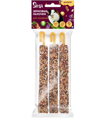 Зерновые палочки для грызунов Snax Plus Витамины и Минералы, Люцерна, Орех 75гр.