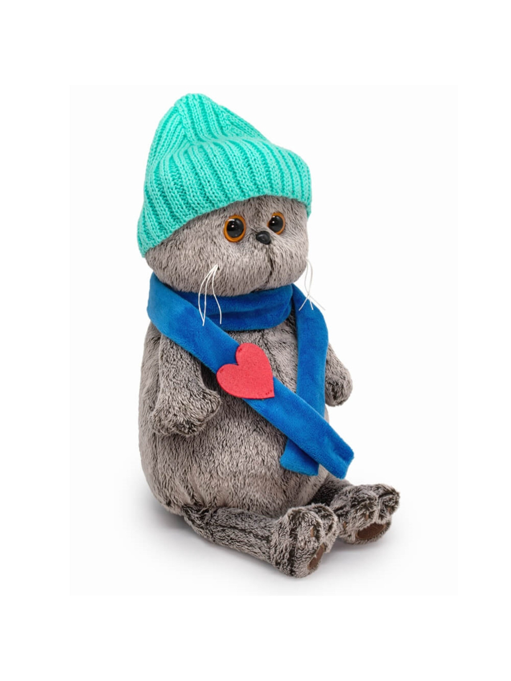 Мягкая игрушка Басик в шапке и шарфе с сердечком 19 см Ks19-250