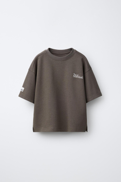 ZARA ФУТБОЛКА INTERLOCK, КОРИЧНЕВЫЙ