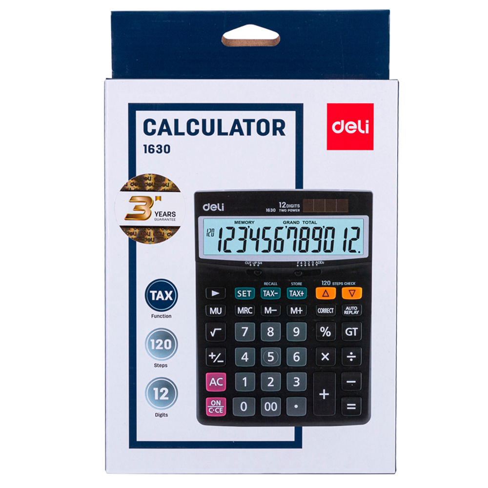 Калькулятор настольный DELI "1630" 12 разрядный, 188х140х40  мм, черный