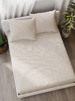 Постельное белье перкаль Сказка "Бежевая клеточка" 2-спальное Наволочка 50х70 см 2 шт Простынь на резинке 160x200 см Пододеяльник 175x215 см