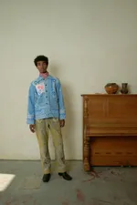 Куртка Soeurs с Красными Цветами / Red Flowers голубая