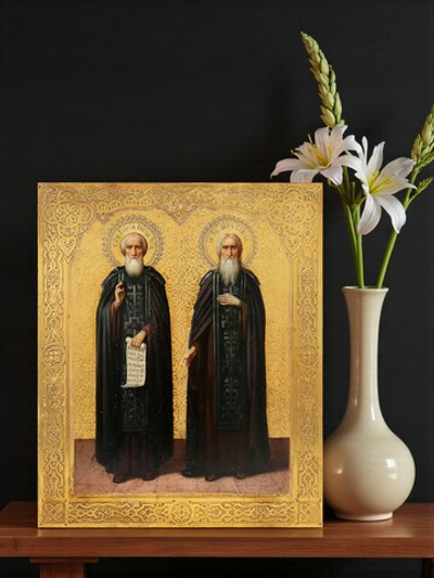 Икона Два Святых Сергия в Схимах: Преподобный Сергий Радонежский и Преподобномученик Сергий Валаамский