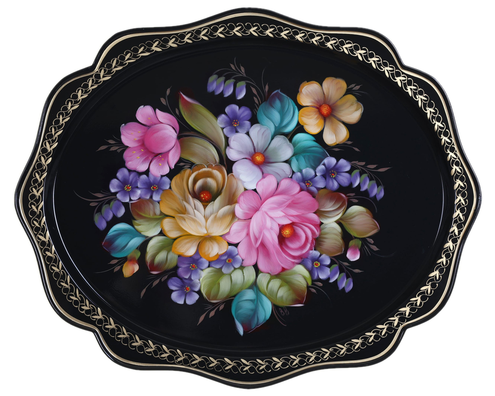 Жостовский поднос декоративный, размер 38х30 см (A15), металлический