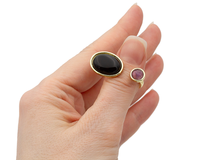 Кольцо "Duo - Черный агат и аметист" (уценка)