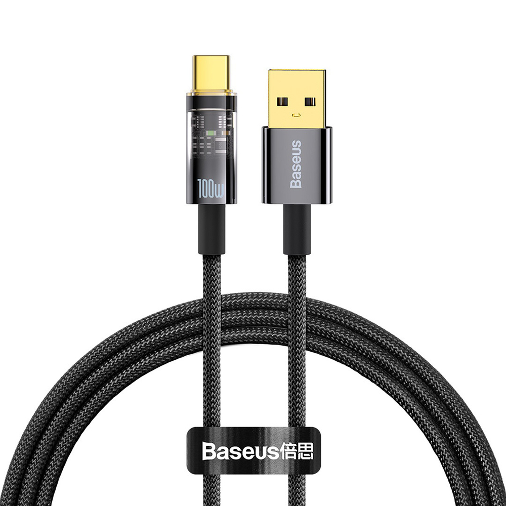 Type-C Кабель Baseus Explorer Series Auto Power-Off Fast Charging Data Cable USB to Type-C 100W 1m - Black