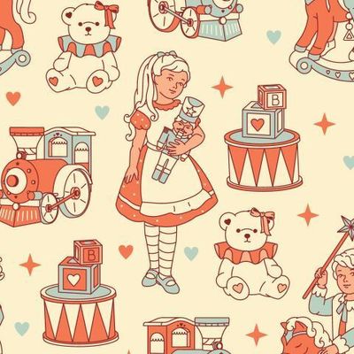 Ретро принт с винтажными игрушками