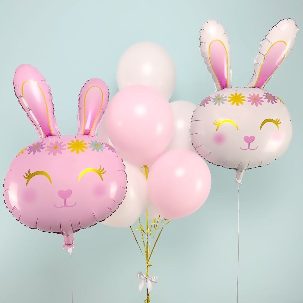 Шар (32''/81 см) Фигура, Цветочный Зайка, Белый, 1 шт.