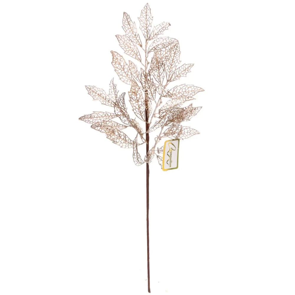 Ветка декоративная «Зимние листья» 70 см, Шампань