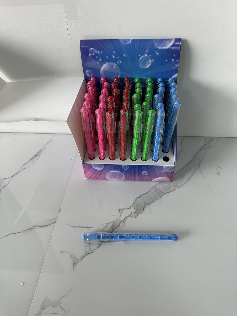 Ручка шариковая, 1мм, с лабринтом, 4 цвета микс (Комплект 48шт.)