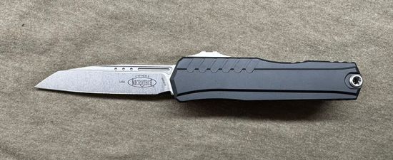 Нож фронтальный, автоматический Microtech Cypher II S/E Black Stonewash Standard - сталь М390МК, рукоять алюминий