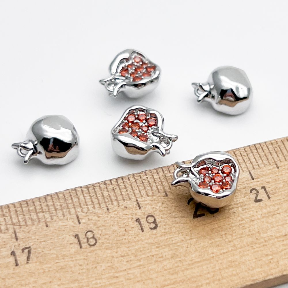 Подвеска Гранат, цвет серебро (родий), фианиты, размер 10,5*10 мм, цена за 1 шт