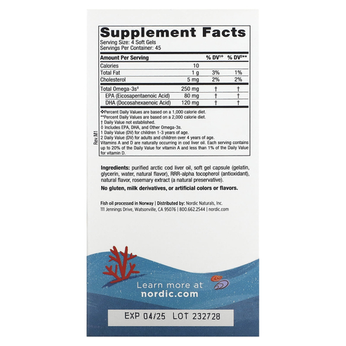 Nordic Naturals, Children's DHA, ДГК для детей, со вкусом клубники, для детей 3–6 лет, 250 мг, 180 мини-капсул