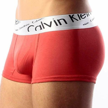 Мужские трусы боксеры красные с серебристой косой резинкой Calvin Klein Silver Italics Boxer Red