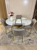 Круглый раздвижной стол "Золотой мрамор", и стулья "Бостон" серый