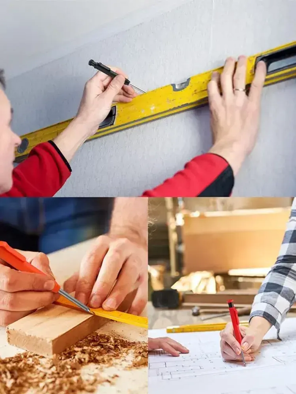 Карандаш строительный с точилкой, с комплектом грифелей.