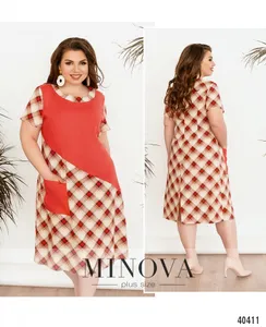 Платье 435-коралловая-клетка Minova