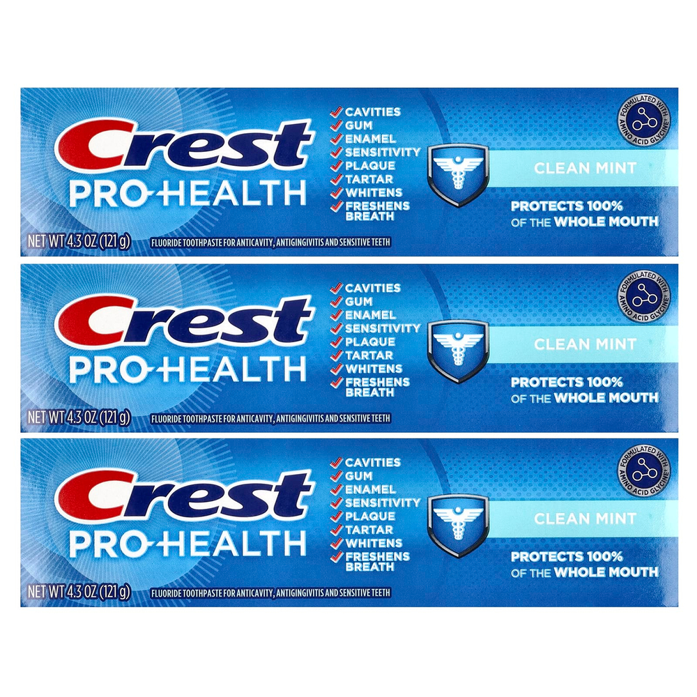 Crest, Pro-Health, зубная паста с фторидом, чистая мята, 3 тюбика по 121 г (4,3 унции)