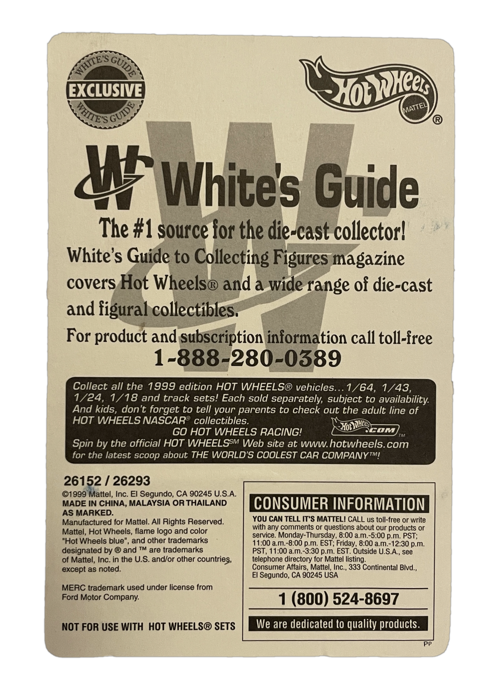 Hot Wheels White's Guide Promo Tail Dragger 26152 (1999)