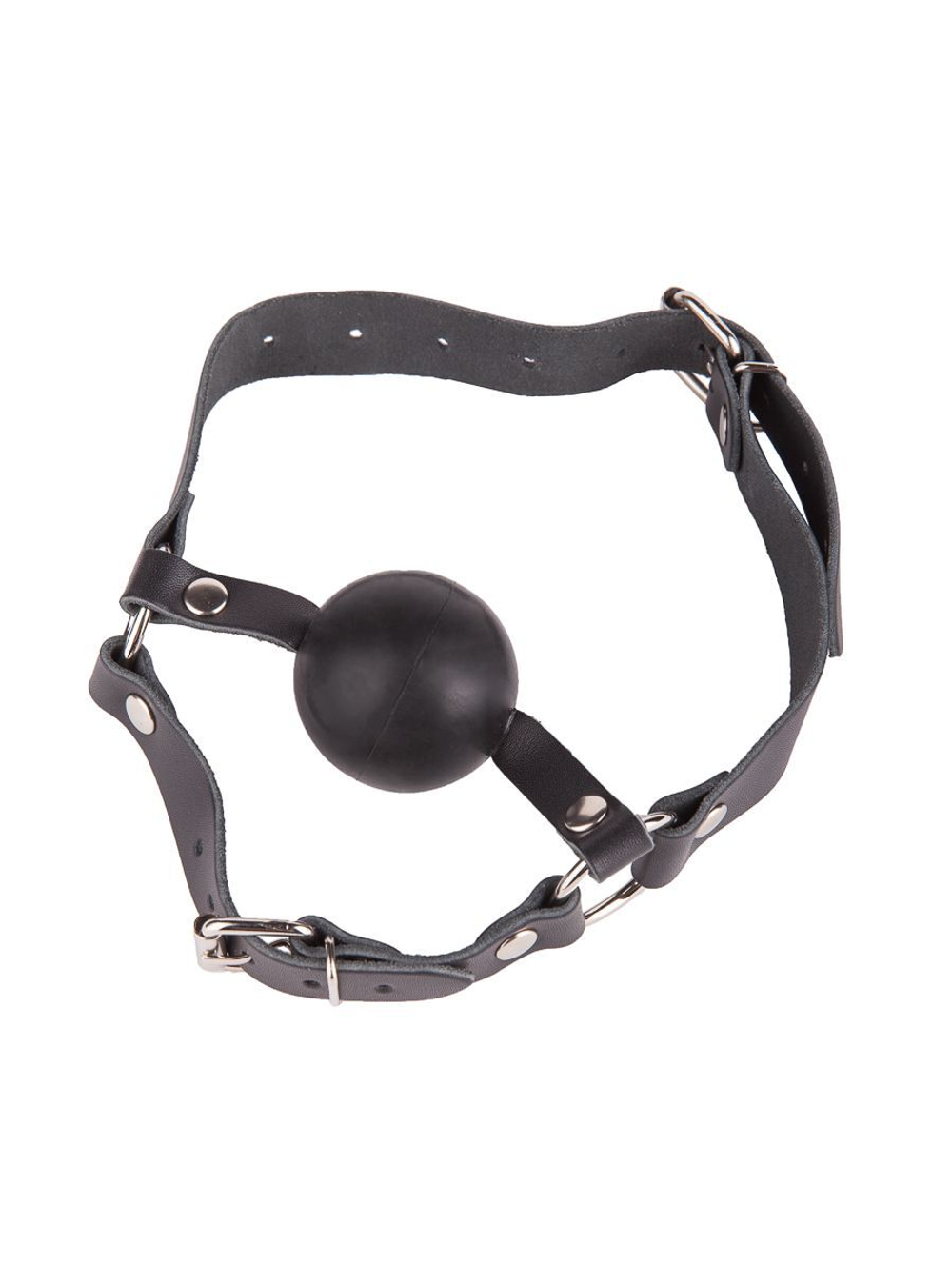 Чёрный кляп-шар на кожаных ремешках с пряжкой (Цвет: черный)