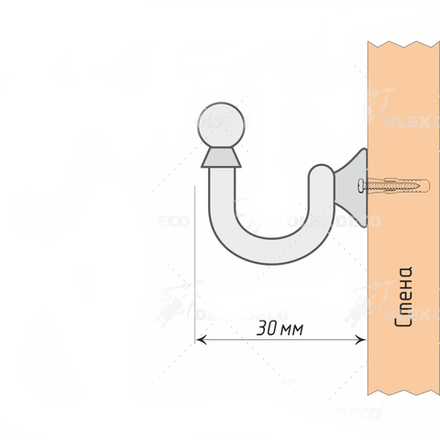Крючок-держатель для штор винтовой 30 мм, цвет белый глянец