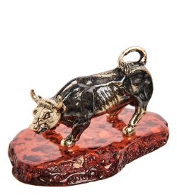 Народные промыслы AM-2826 Фигурка «Бык Успех» (латунь, янтарь)