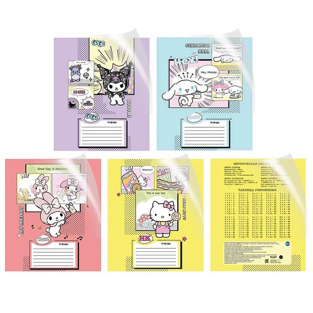 Тетрадь А5 18л. клетка &quot;Hello Kitty and Friends&quot; в доп.ПВХ обложке, с полями, 92% белизна, офсет 65