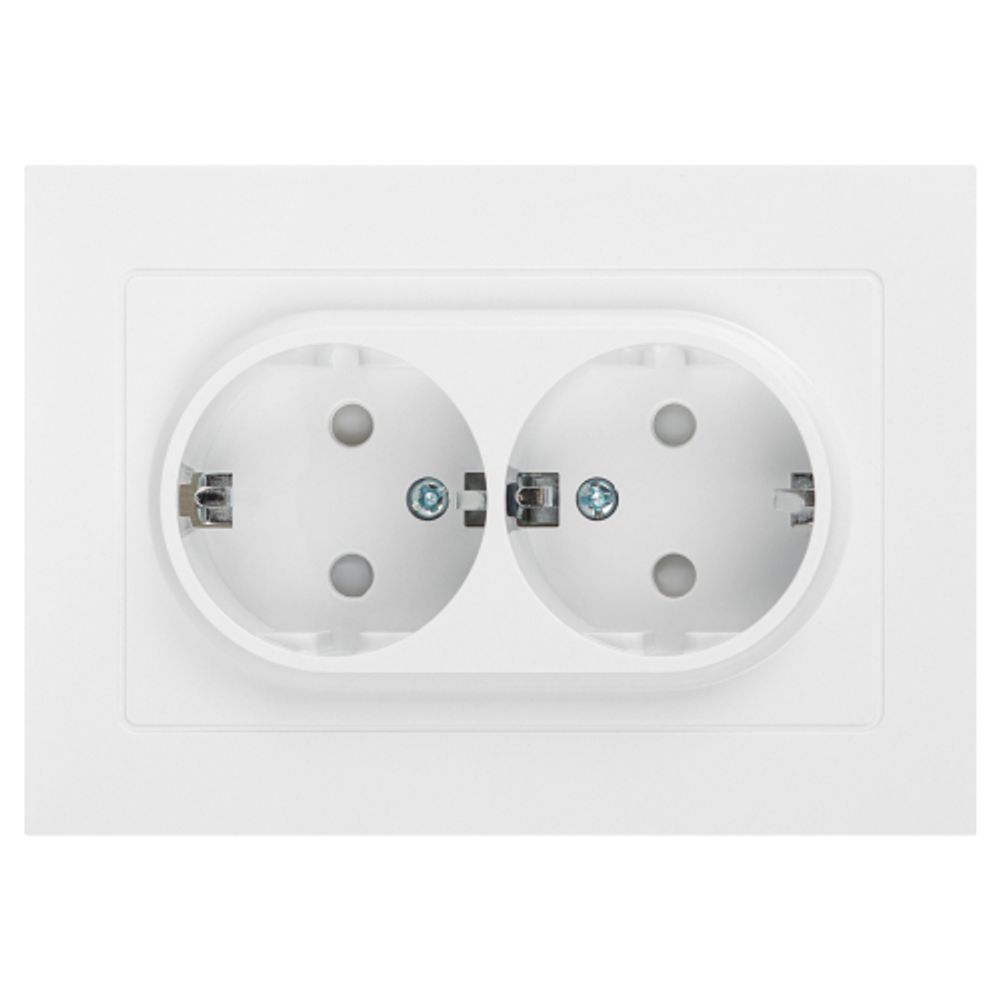 Розетка Intro Accent 6-208-01 двойная с заземлением 2X2P+E Schuko со шторками 16А-250В IP20 СУ AL/CU белый