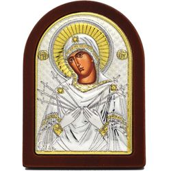 Семистрельная Богородица. Карманная серебряная икона. 4 х 6 см