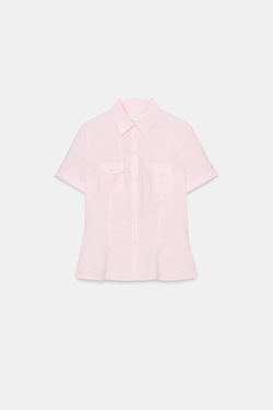 ZARA ПРИТАЛЕННАЯ РУБАШКА ИЗ ПОПЛИНА, РОЗОВЫЙ