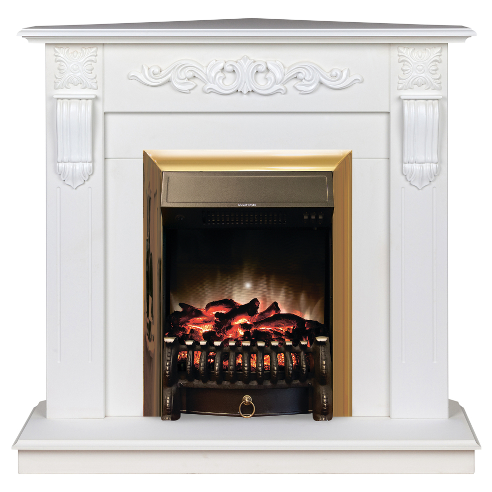 Каминокомплект Real Flame Dominica Corner WT с очагом Fobos Lux Brass (угловой)