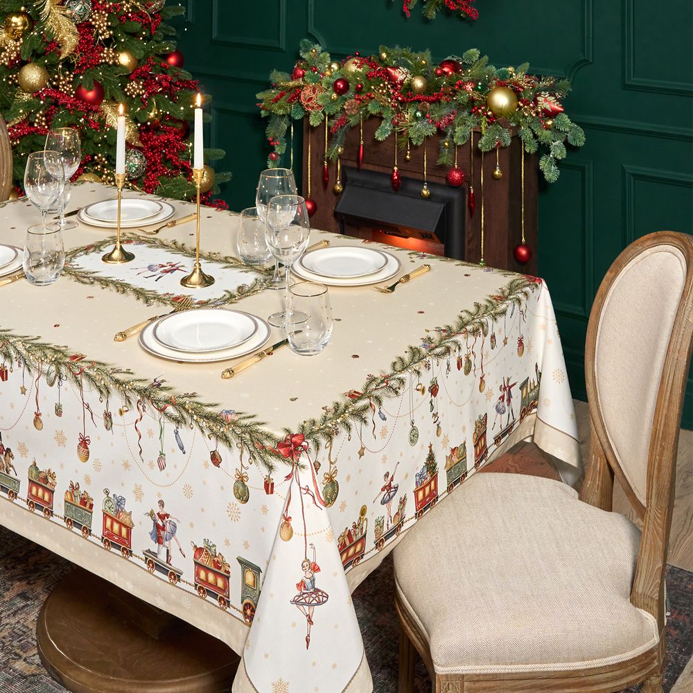 СКАТЕРТЬ "ЩЕЛКУНЧИК" 160Х220СМ БЕЖЕВЫЙ,100% ХЛОПОК,ТВИЛ