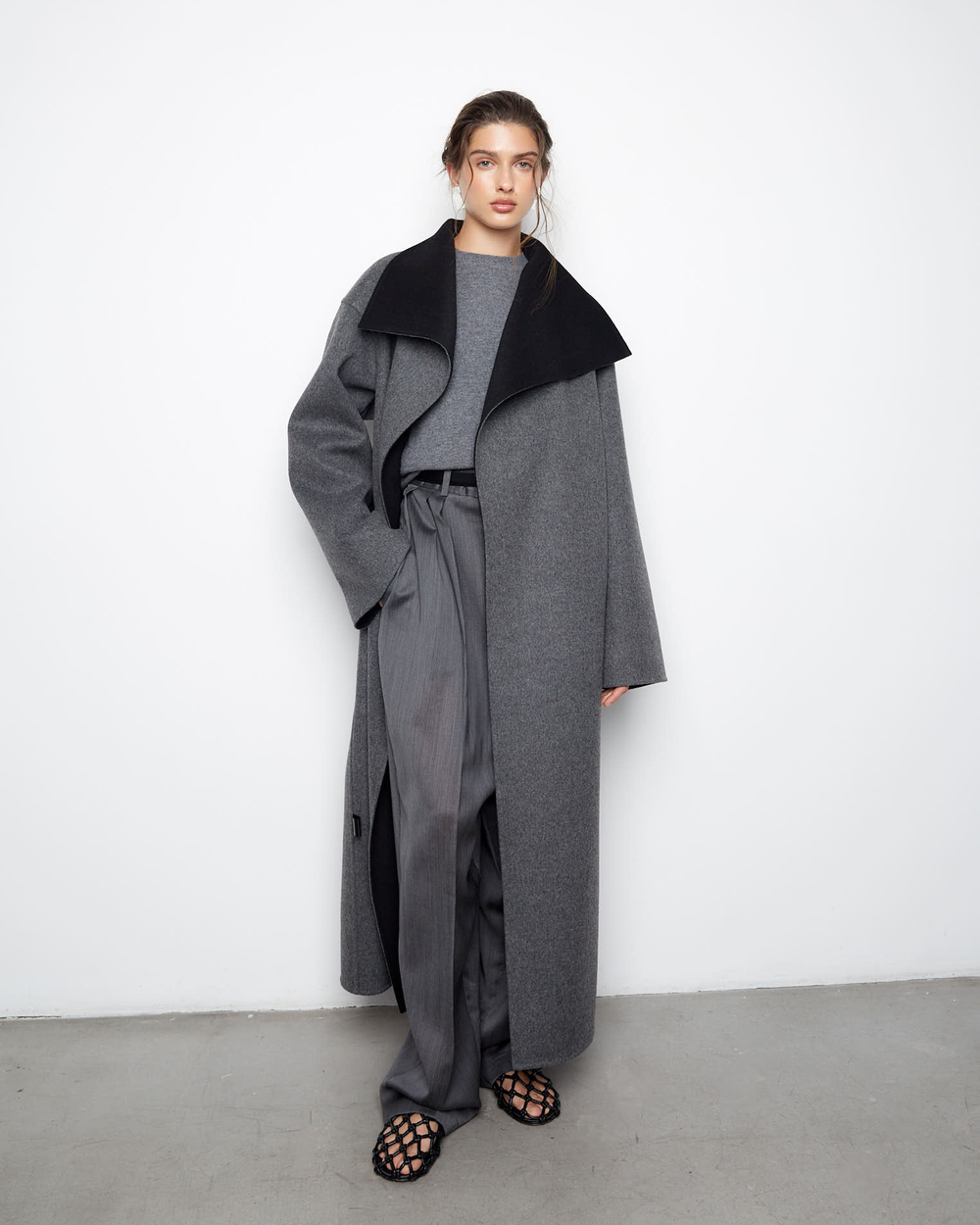 Пальто двухстороннее из шерсти Берберри серый/черный