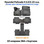 Автомобильные коврики ЭВА с бортами для Hyundai Palisade II (LX3) 25-н.в. Бензин, 7 мест на 3 ряда
