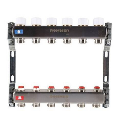 Коллекторная группа для радиаторного отопления ROMMER RMS3200 - 1" на 6 контуров 3/4"EK