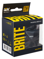 BRITE Розетка USB A+A 5В 3,1А РЮ10-1-БрЧ черный IEK