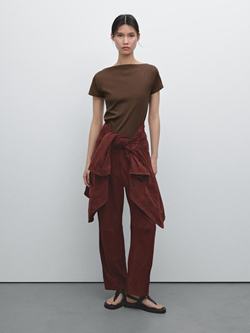 Massimo Dutti Футболка из 100% хлопка в рубчик, коричневый