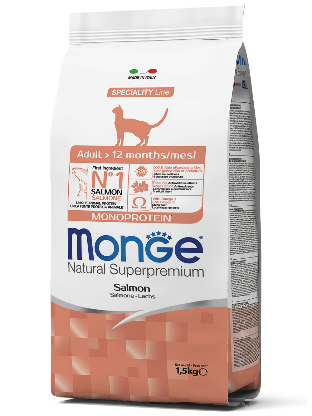 Сухой корм Monge Cat Speciality Line Monoprotein Adult для взрослых кошек с лососем 1,5 кг