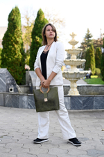 Сумка зеленая тоут из натуральной итальянской кожи