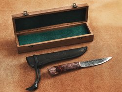 Якутский нож "Амга", сталь Х12МФ, рукоять коричневая стабилизированная карельская береза / акрил агат