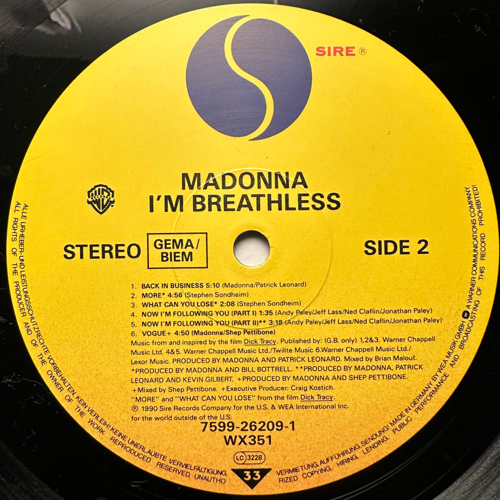 Madonna - I'm Breathless (Германия 1990г.)