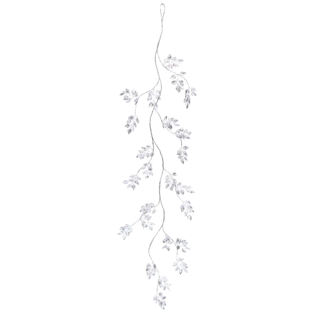 Ветка декоративная «Сияющие листья» 100 см, Серебро