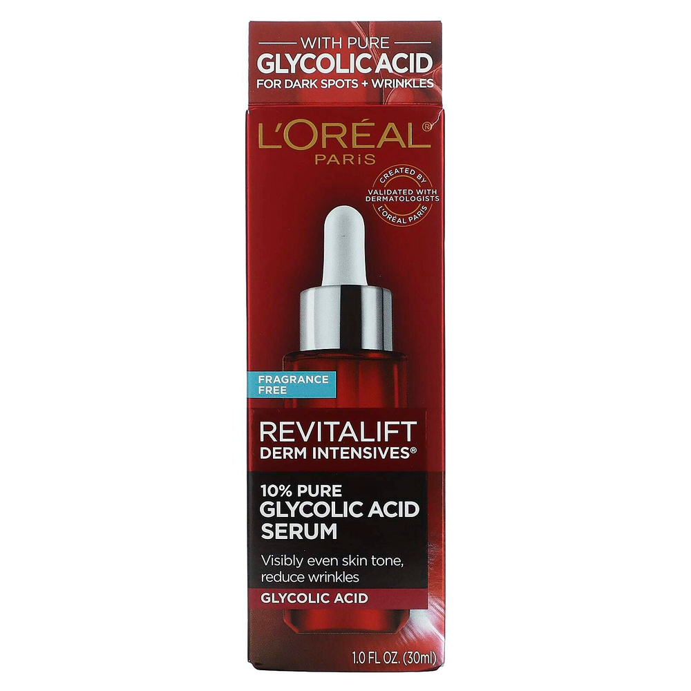 L'Oréal, Revitalift Derm Intensives, сыворотка с 10% чистой гликолевой кислотой, без отдушек, 30 мл (1 жидк. унц.)